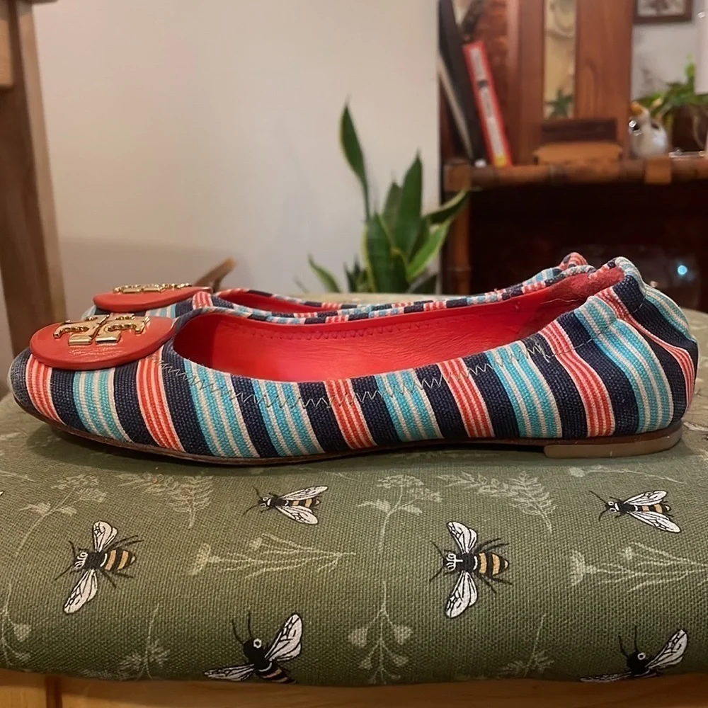 Tory Burch Reva Bauer Stripe A/Habenero Pepper multicolored Ballet Flats sz 6.5